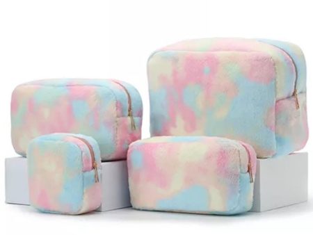 Pastel Plush Zipper Cosmetic Bag - Assorted Sizes Hot on Sale