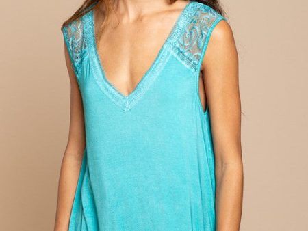 POL V-neck Lace Trim Tank - Aqua Supply