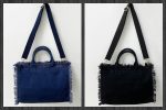 Small Fringe Canvas Tote With Solid Strap - Blue or Black Sale