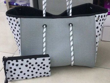 Light Grey Dot Print Neoprene Tote on Sale