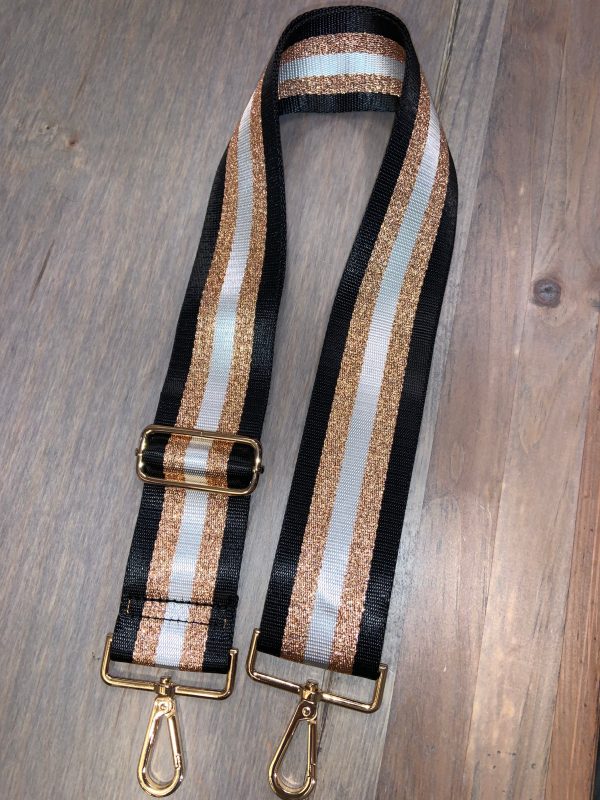 Black White Metallic Rose Gold Stripe 2” Adjustable Handbag Strap Online Sale