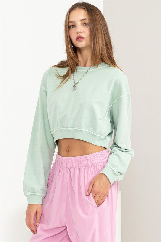 LONG SLEEVE CROP SWEATSHIRT - PINE GREEN OR PINEAPPLE Discount