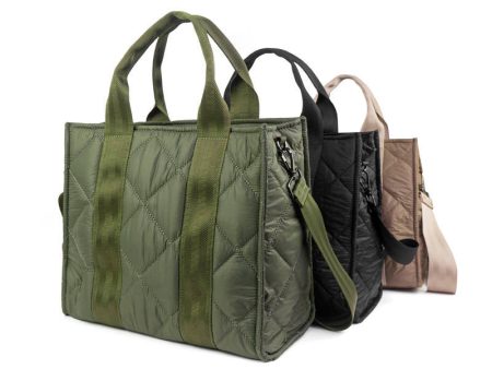 Quilted Puffer Tote With Crossbody Strap - Black, Olive or Tan Online Hot Sale