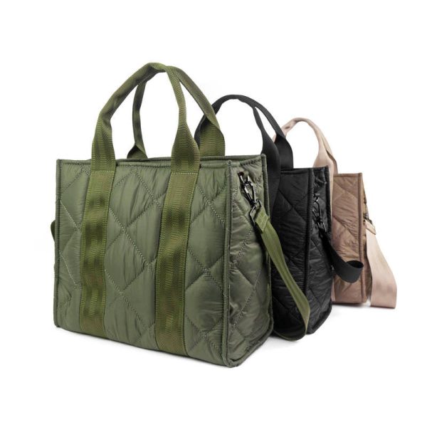 Quilted Puffer Tote With Crossbody Strap - Black, Olive or Tan Online Hot Sale