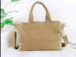 Small Fringe Canvas Tote With Solid Strap - Blue or Black Sale