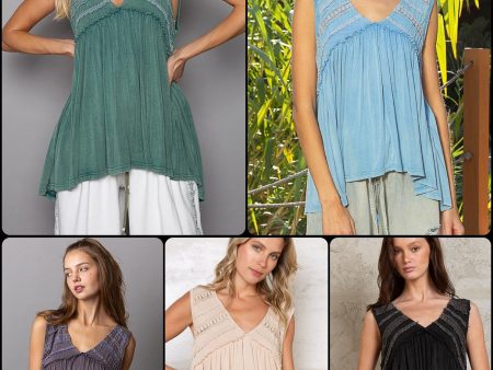 POL Sleeveless v-neck babydoll loose fit knit top - Assorted Colors Online Hot Sale