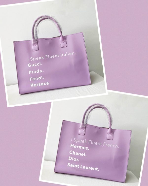 I Speak Italian or French Vegan Leather Tote - Lavender For Discount