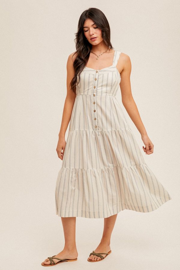 Hem & Thread Sweetheart Buttonfront Striped Tiered Midi Dress Online Hot Sale