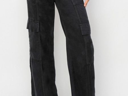 RISEN JEANS TENCEL WIDE LEG CARGO PANTS - BLACK For Cheap