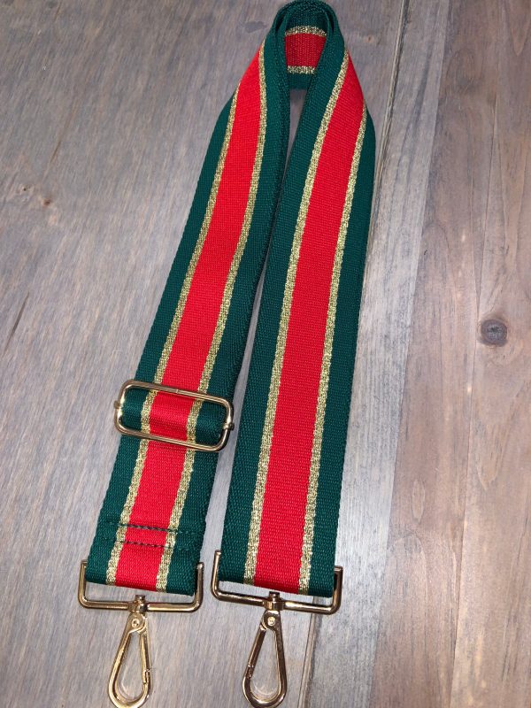 💚❤️ Green Red Metallic Gold Stripe 2” Adjustable Handbag Strap on Sale