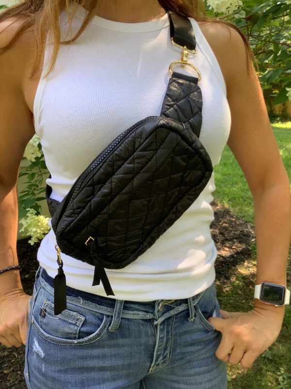 QUILTED BELT BAG FANNY BAG WAIST BAG - BLACK OR NAVY For Discount