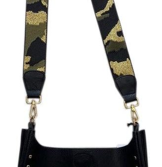 AHDORNED BLACK VEGAN MESSENGER W GOLD STUDS & GOLD CAMO 2  ADJUSTABLE STRAP For Discount