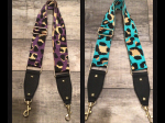 2  ADJUSTABLE ANIMAL PRINT BAG STRAP WITH VEGAN LEATHER  - PURPLE or TURQUOISE Fashion