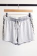 LEOPARD SIDE PANEL KNIT SHORTS WITH STRAP DETAIL - HEATHER GREY Cheap