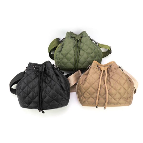 Quilted Puffer Bucket Bag - Tan, Black or Olive For Sale