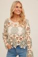 HEM & THREAD BOAT NECK BELL SLEEVE CROCHET TOP -SAGE CREAM Hot on Sale