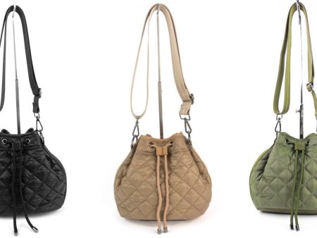 Quilted Puffer Bucket Bag - Tan, Black or Olive For Sale