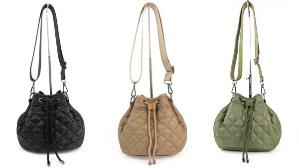 Quilted Puffer Bucket Bag - Tan, Black or Olive For Sale