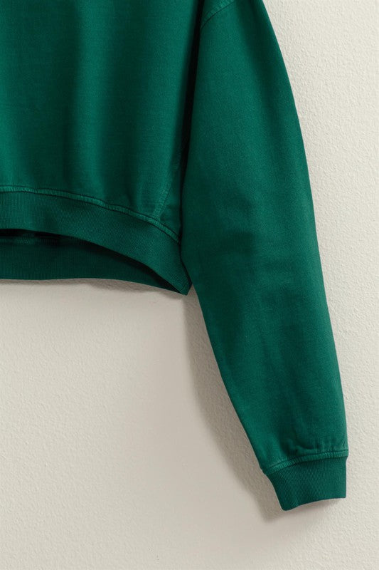 LONG SLEEVE CROP SWEATSHIRT - PINE GREEN OR PINEAPPLE Discount