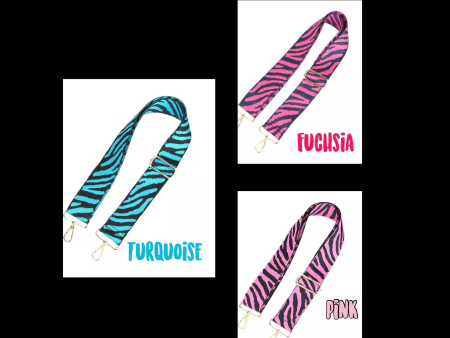 Zebra Bag Strap with metallic stars and stripe with gold hardware-  5 cm width    Turquoise, Pink or Fuchsia available For Cheap