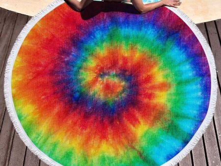 Rainbow Tie dye 60 inch round beach blanket towel For Discount