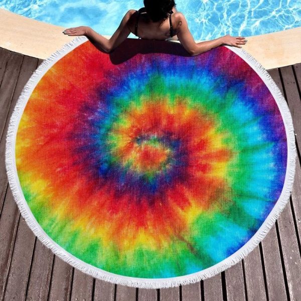 Rainbow Tie dye 60 inch round beach blanket towel For Discount