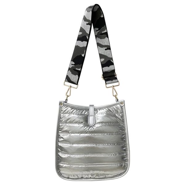 Metallic Nylon Quilted Puffer Bag - Black or Silver For Sale