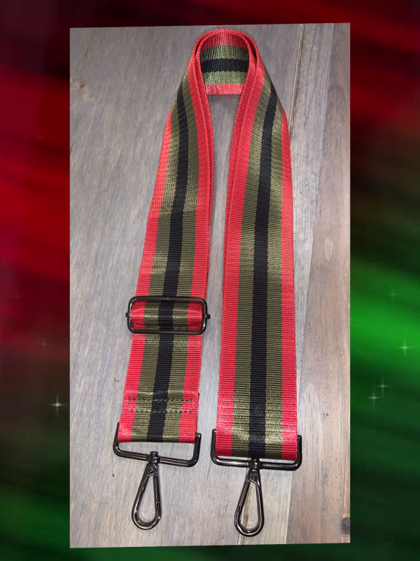 ❤️🖤💚 Red, Olive & Black Stripe 2” Adjustable Handbag Strap on Sale