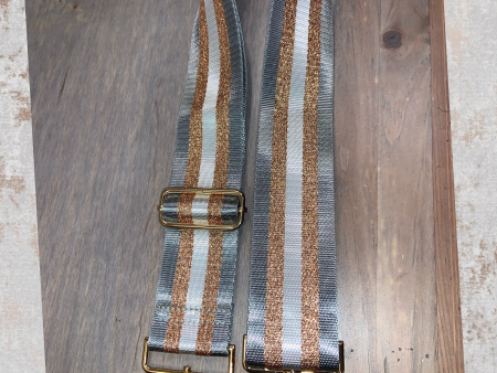 Grey White Metallic Rose Gold Stripe 2” Adjustable Handbag Strap Cheap