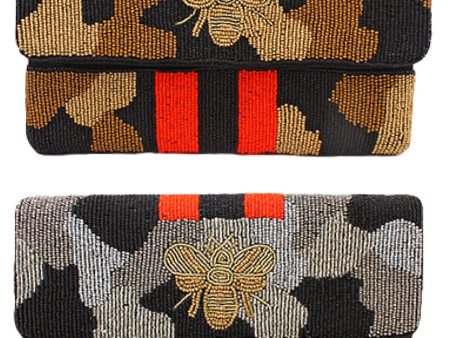 🐝 Bee & Stripe Camo Clutch - Gold Red Black or Silver Red Black For Sale