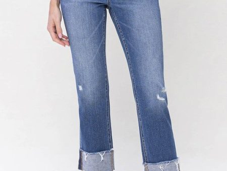 FLYING MONKEY HIGH RISE CUFFED CROP STRAIGHT JEANS Sale