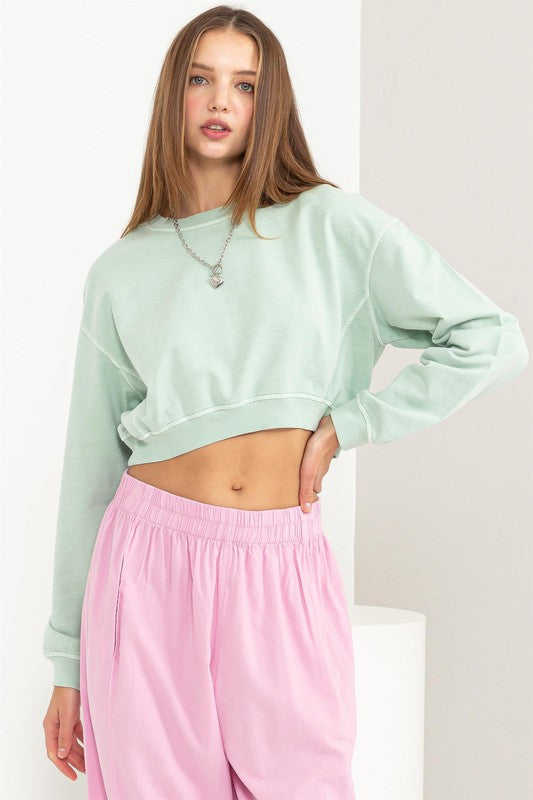 LONG SLEEVE CROP SWEATSHIRT - PINE GREEN OR PINEAPPLE Discount