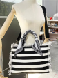 Canvas Fringe Striped Tote Bandana Handle - Blue or Black Fashion