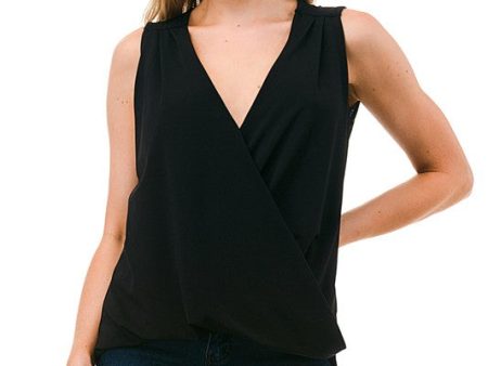 ARIELLA PRINTED SURPLICE TANK - BLACK Hot on Sale