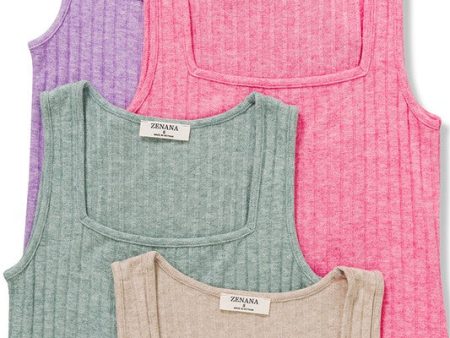 RIBBED SQUARE NECK SLEEVELESS TOP - ASSORTED COLORS For Sale