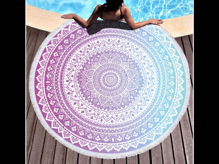 Mandela round beach blanket towel microfiber yoga mat with tassels multi purpose Beach blanket with tassel  - Blue Purple Hot on Sale