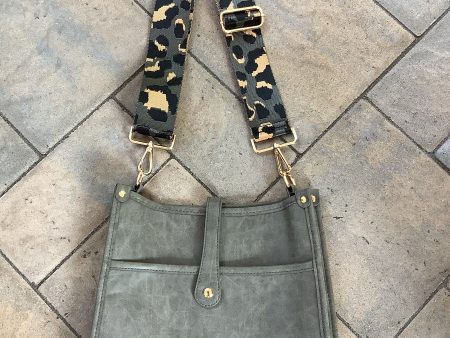 Grey Vintage Vegan Leather Messenger Bag with Grey Leopard Strap Hot on Sale