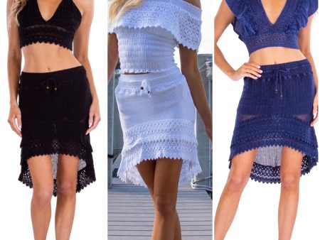 High Low Crochet Cotton Skirt - Black, White or Navy on Sale