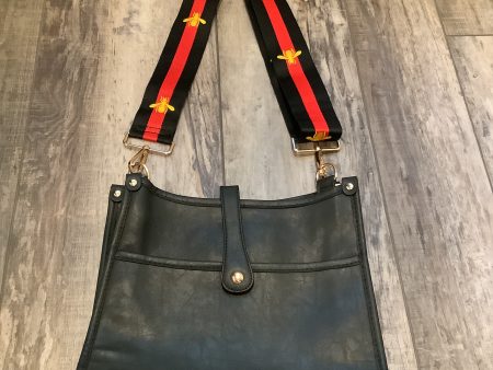 Black  Vintage Vegan Leather Messenger Bag with Red & Black  Bee Strap 🖤🐝❤️ Cheap