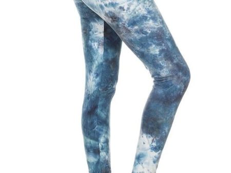 Plus size blue and white tie dye printed, full length, high waisted leggings on Sale