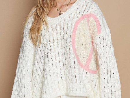 POL V-neck long sleeve peace patch solid sweater - Ivory Multi Discount