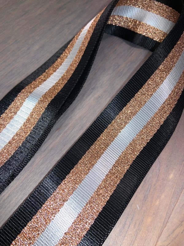 Black White Metallic Rose Gold Stripe 2” Adjustable Handbag Strap Online Sale