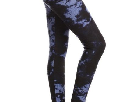 Plus size tie dye printed, full length, high waisted leggings - Navy & Black Tiedye Online now