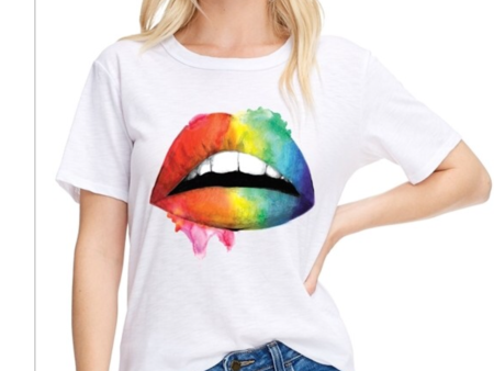 💋🌈 Rainbow Lips Graphic T-Shirt - White Online Hot Sale