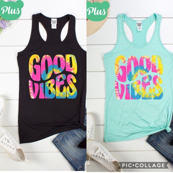 PLUS GOOD VIBES, RACER BACK TANK TOP - BLACK & MINT For Sale