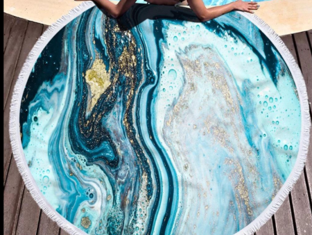 Geode 60 inch round beach blanket towel microfiber yoga mat with tassel multi purpose Beach blanket with tassels - Aqua Online