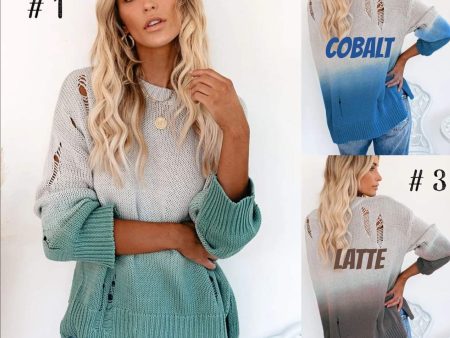 Ripped gradient sweater -  Cobalt Blue, Jade or Latte Fashion