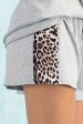 LEOPARD SIDE PANEL KNIT SHORTS WITH STRAP DETAIL - HEATHER GREY Cheap